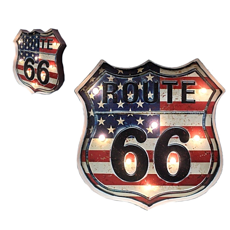 Plaque Métal Lumineux Ecusson Road66