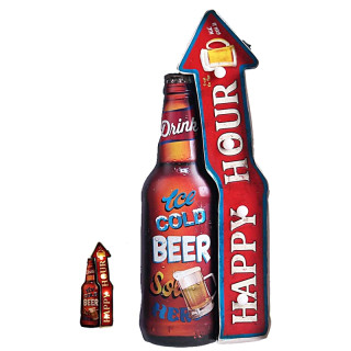 Plaque Metal LedBière Happy Hour 55cm