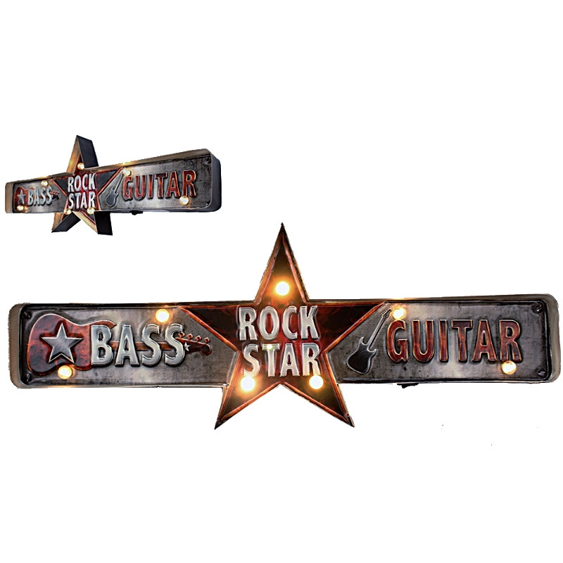 Plaque Metal Led Lumineux Rock Star 61cm