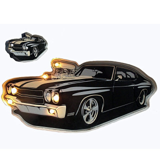 Plaque Metal LED Vieille voiture noire 57cm