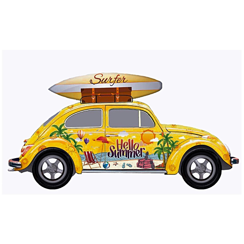 Plaque Metal Surf Jaune "En route pour surfer"51cm