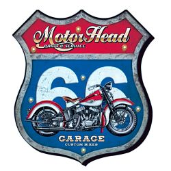 Plaque Metal Lumineux Route 66 & Moto USA 46cm