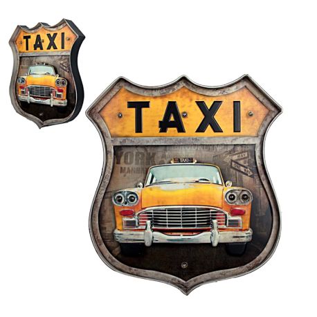 Portiere Plaque Metal Lumineux Taxi Jaune NYC 46cm