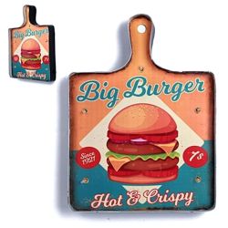 Plaque Metal Lumineux Burger Hipster Food 42cm
