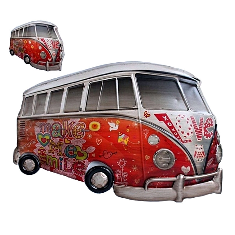 Plaque Metal Lumineux Camion Hippie Rouge 66cm