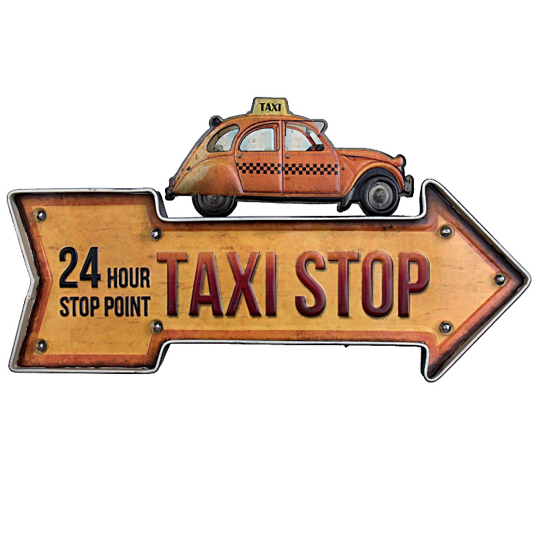 Plaque Metal Lumineux Fleche Taxi Jaune 48cm