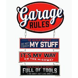Plaque Vintage Garage Rules XL
