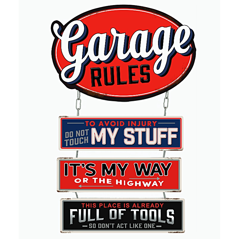 Plaque Vintage Garage Rules XL