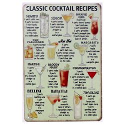 Plaque Métal Vintage Cocktails -- 20x30cm