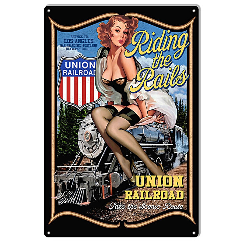 Plaque Vintage Pin Up Train -- 20x30cm