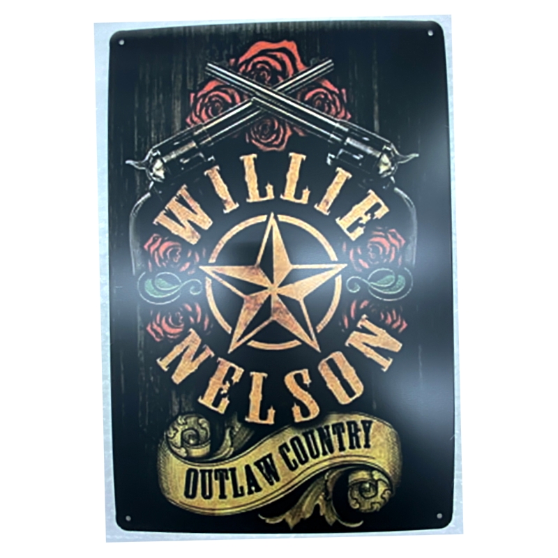 Plaque Rétro Western Willie Nelson -- 20x30cm
