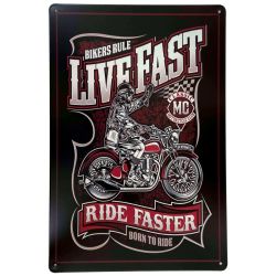Plaque Rétro Biker Ride Faster-- 20x30cm