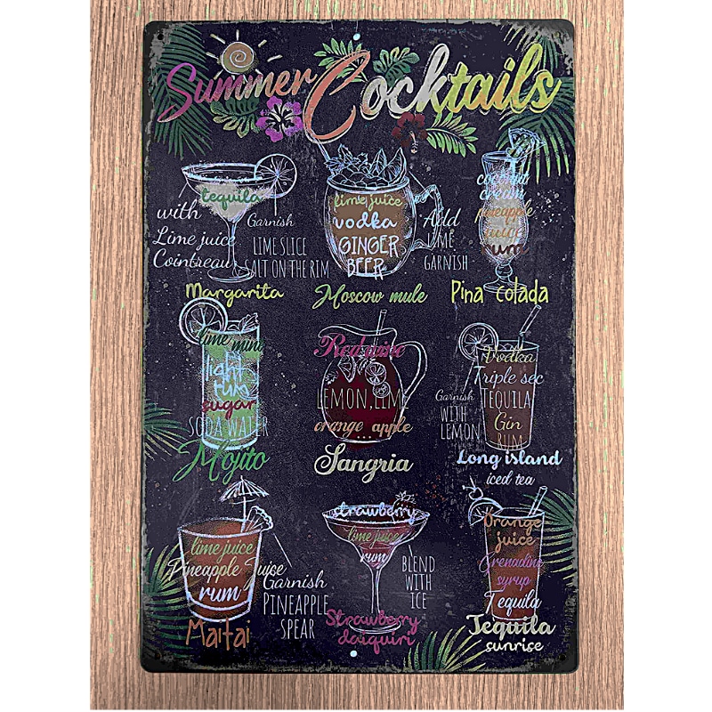 Plaque Vintage Summer Cocktails