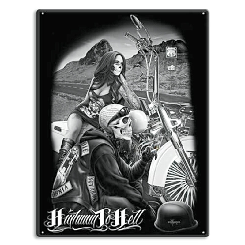 Plaque Vintage Dark Couple Bikers-- 20x30cm