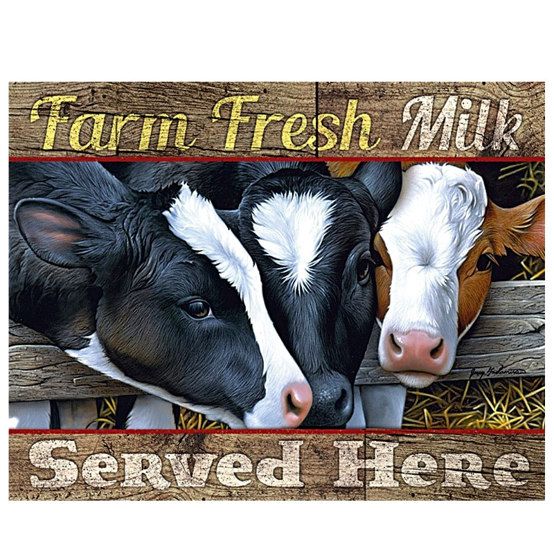 Plaque Mur Vintage Nature et Vaches -- 20x30cm