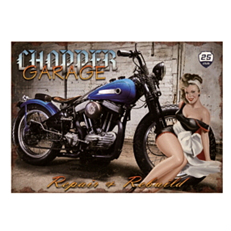 Plaque Vintage Chopper Garage -- 20x30cm