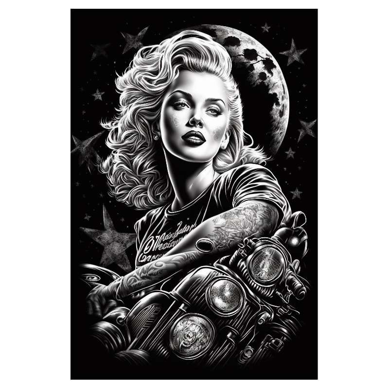 Plaque Métal Vintage Pin Up Moon Road