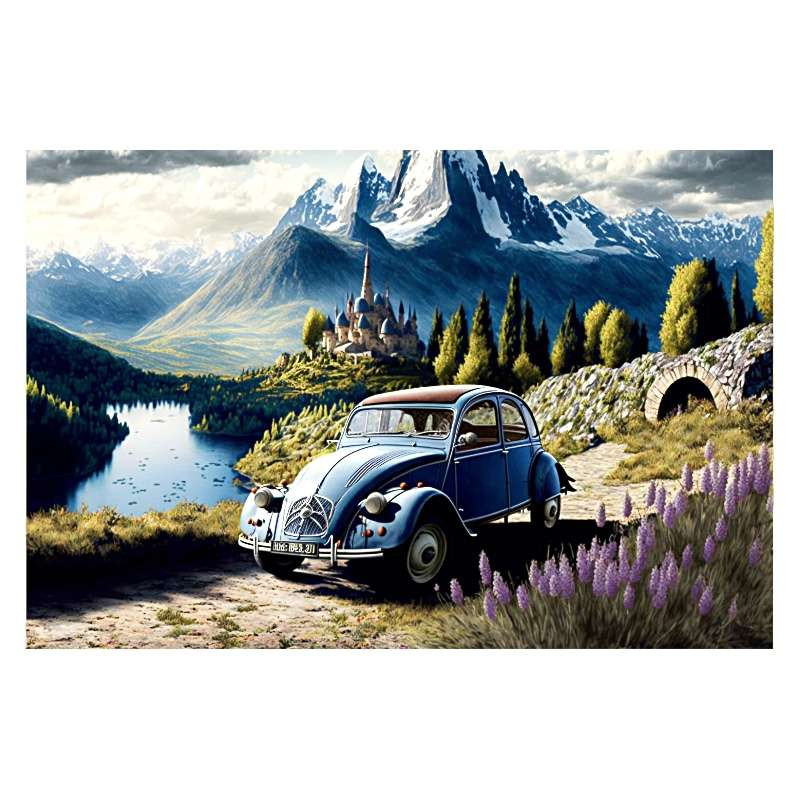 Plaque Métal Vintage 2CV Lac et Montagne