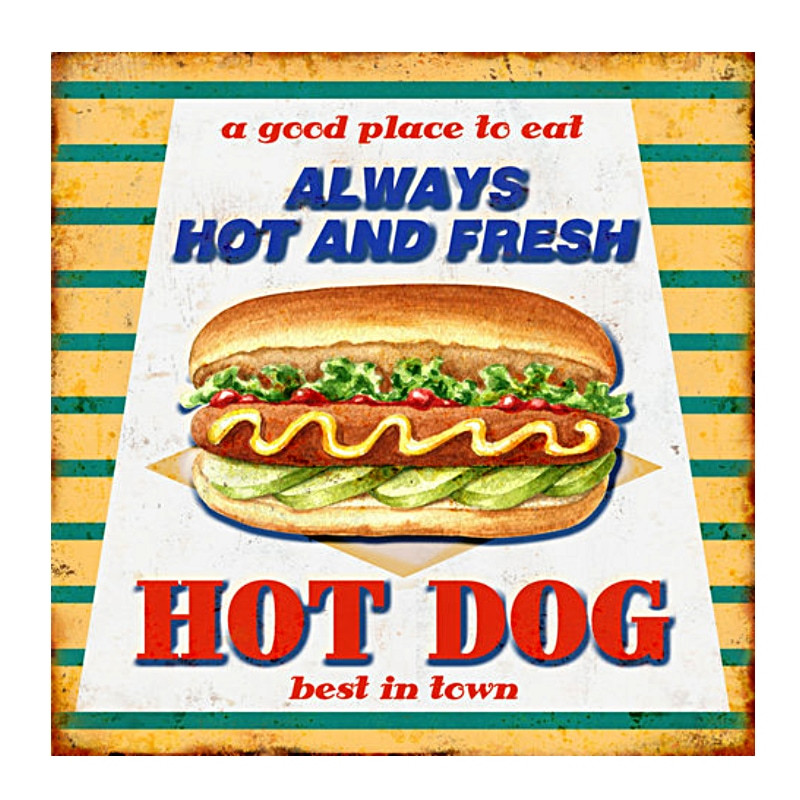 Plaque Metal Premium Hot Dog Rétro 30x40cm