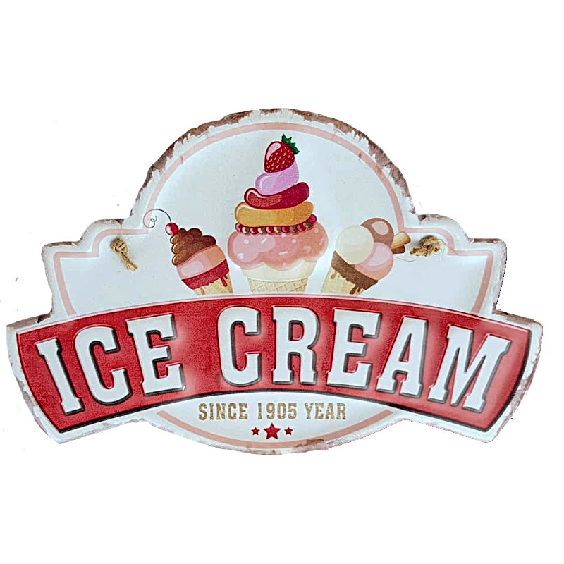 Plaque Décoration Vintage Glaces et Ice Cream Premium 30x19cm