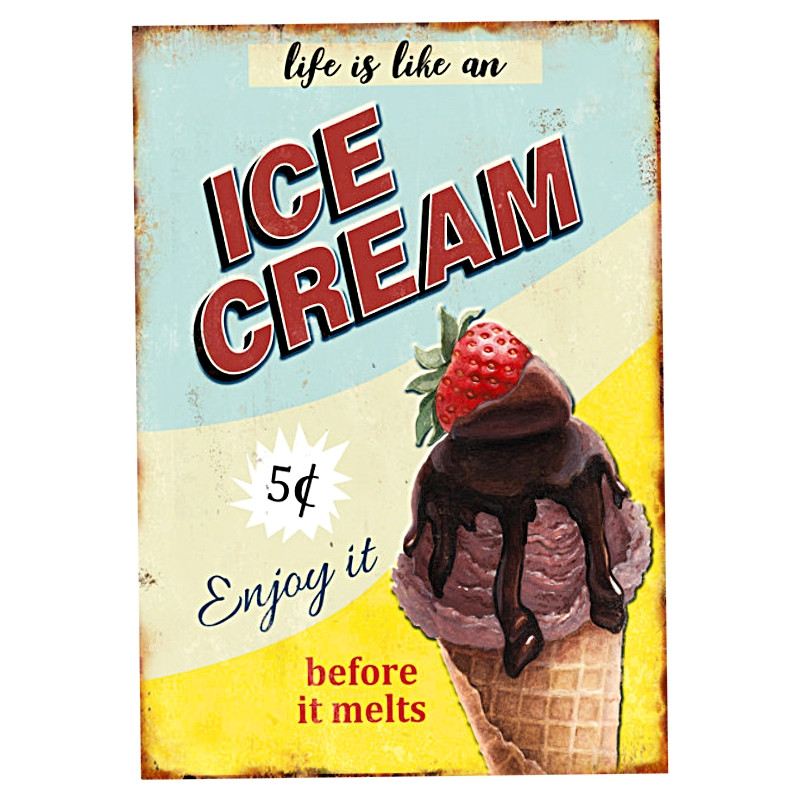 Plaque Vintage Publicite Glaces Premium 30x40cm