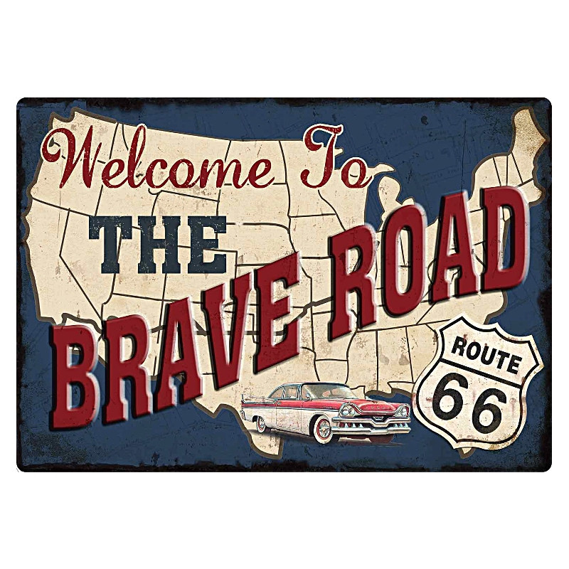 Plaque Décoration route66 bleu et rouge Premium 30x40cm