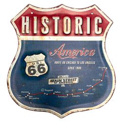 Plaque Vintage Ecusson Route 66 Premium 30x30cm
