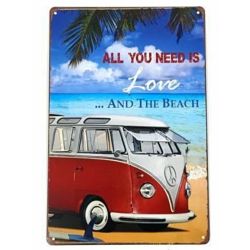 Plaque Vintage Combi Beach -- 20x30cm