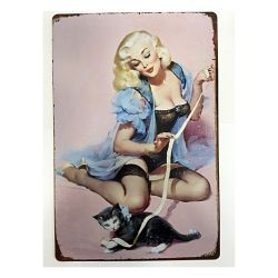 Plaque Vintage Maryline et le Chat -- 20x30cm