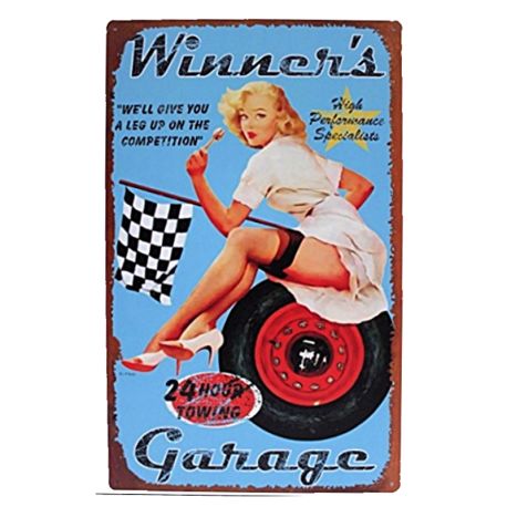 Plaque Vintage Winners Pin Up-- 20x30cm