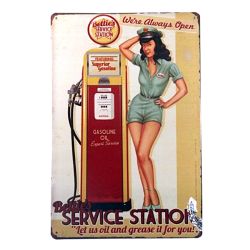 Plaque Vintage Station Service et Pompe à essence-- 20x30cm