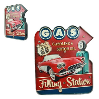 Plaque Metal Lumineux Vintage Voiture USA Red 42cm