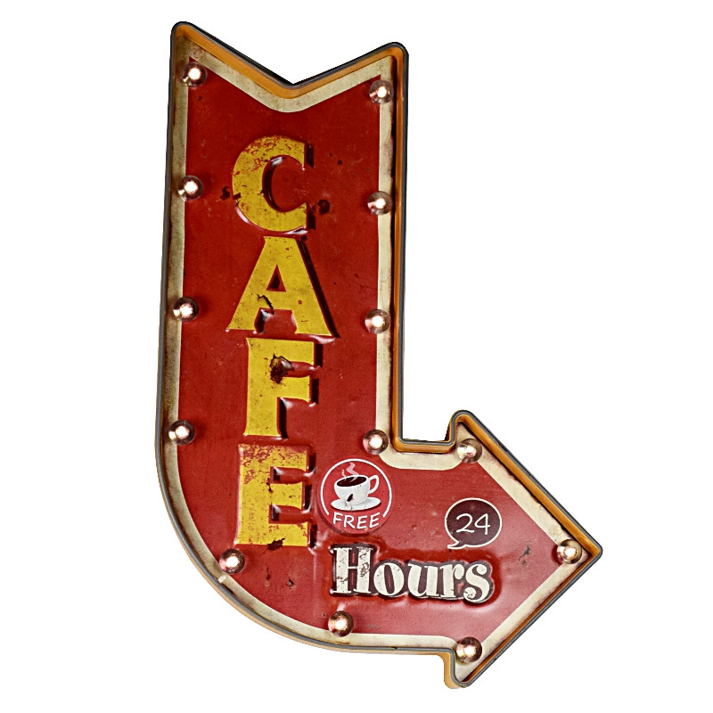 Plaque Métal Lumineuse "Café US"