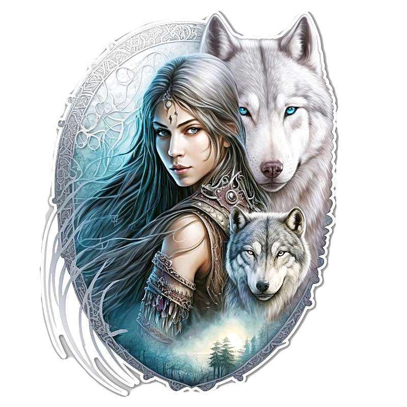 Plaque Métal Fantasy Loups et Elfe 3