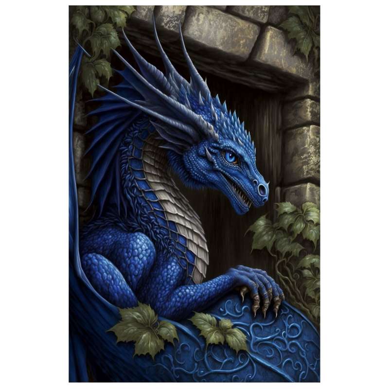 Plaque en metal relief avec un dragon bleu