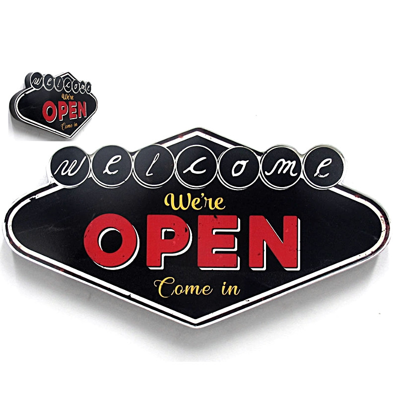 Plaque metal Vintage " We are Open" -- 49cm