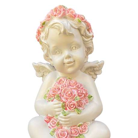 Statuette d'ange blanc en résine avec une auréole rose - Figurine
