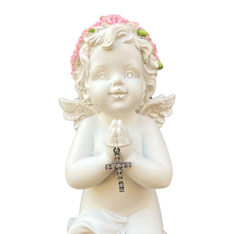 Statuette Ange Auréole rose Priant