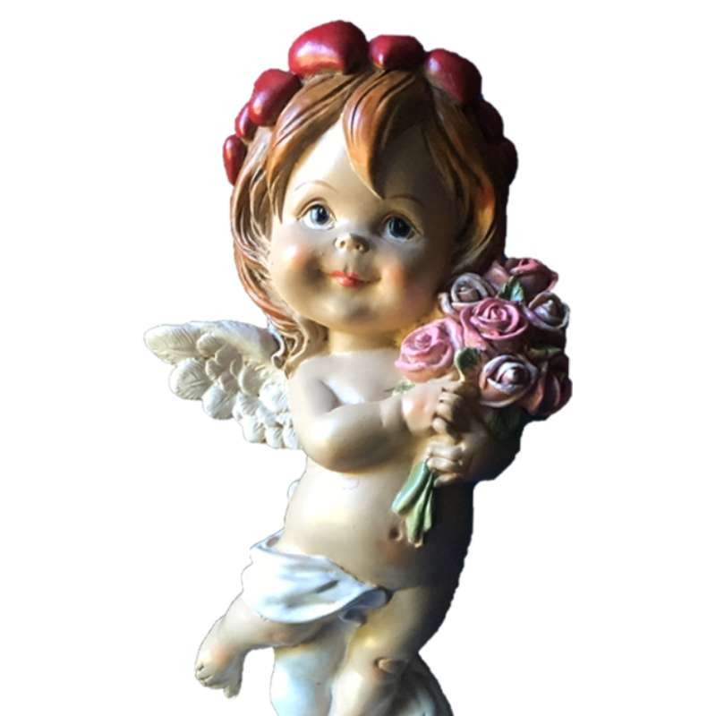 Statuette Ange Colorée avec Bouquet de FLeurs
