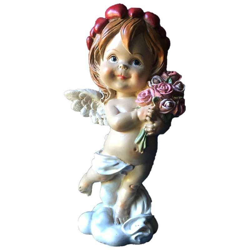 Statuette Ange Colorée avec Bouquet de FLeurs