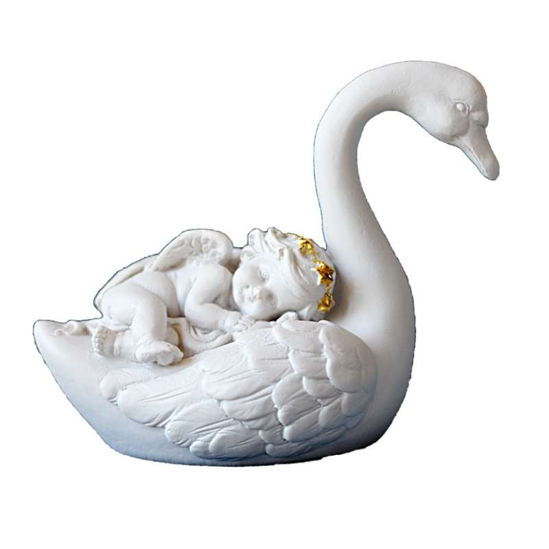 Deux Statuettes d'anges avec un Cygne