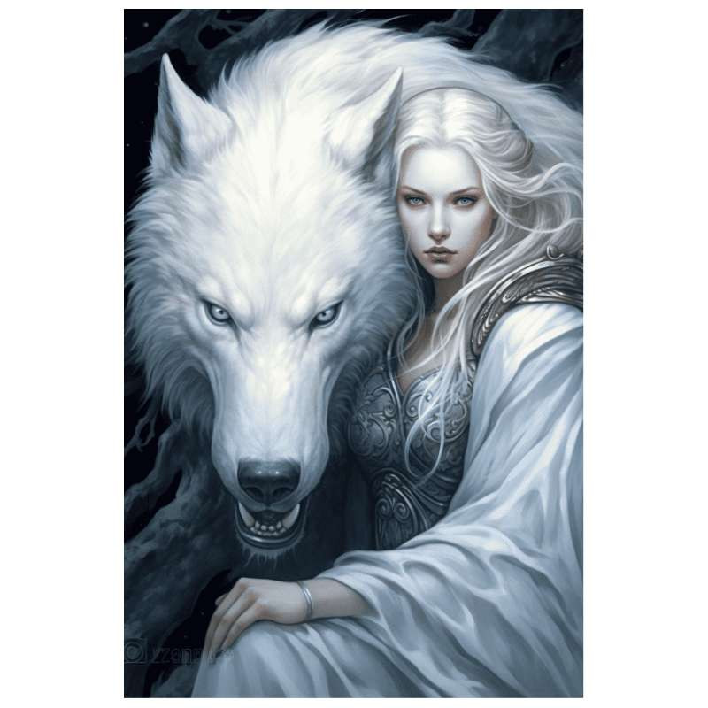 Plaque Décoration Murale Loup et Elfes