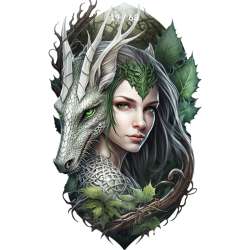 Plaque Métal Elfe et Dragon Vert