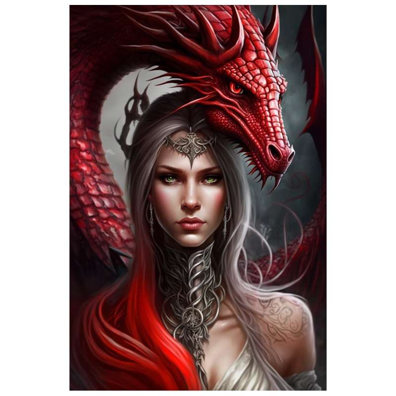 Plaque Fantastique Fée et Dragon Red