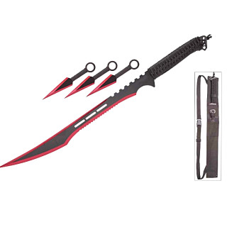 Set Réplique Ninja Kunai, Epée Ninja Rouge 68cm