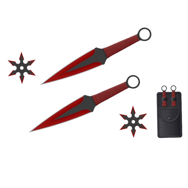 Set Réplique Ninja Kunai et Shuriken Rouge 23cm