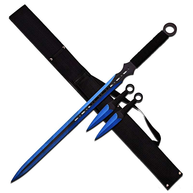 Set Ninja Kunai, Réplique Epée Ninja Bleu 68cm