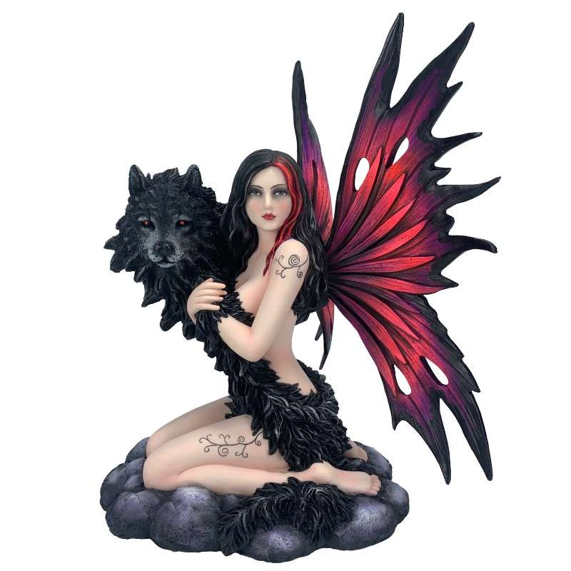 Statuette Fee Geante Pouvoir des Loups Rouge