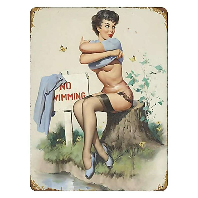 Plaque Rétro Pin Up No Swimming