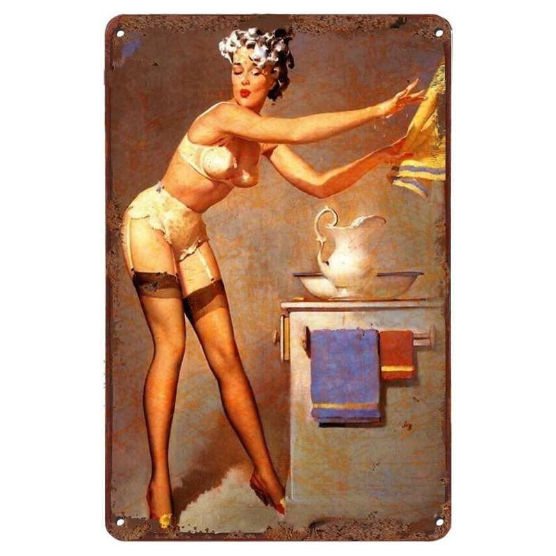 Plaque Rétro Pin Up Salle de Bains
